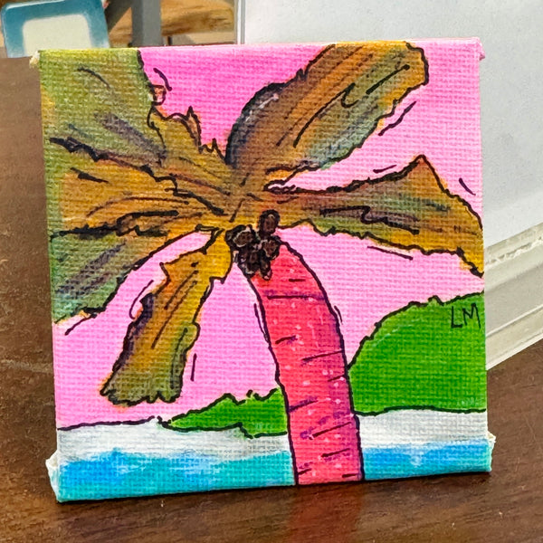 colorful palm tree art with beach setting