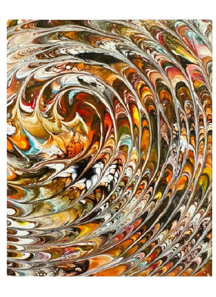 a painted wave in sunset colors in a white mat