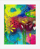 Colorful abstract painting with flowers and shapes