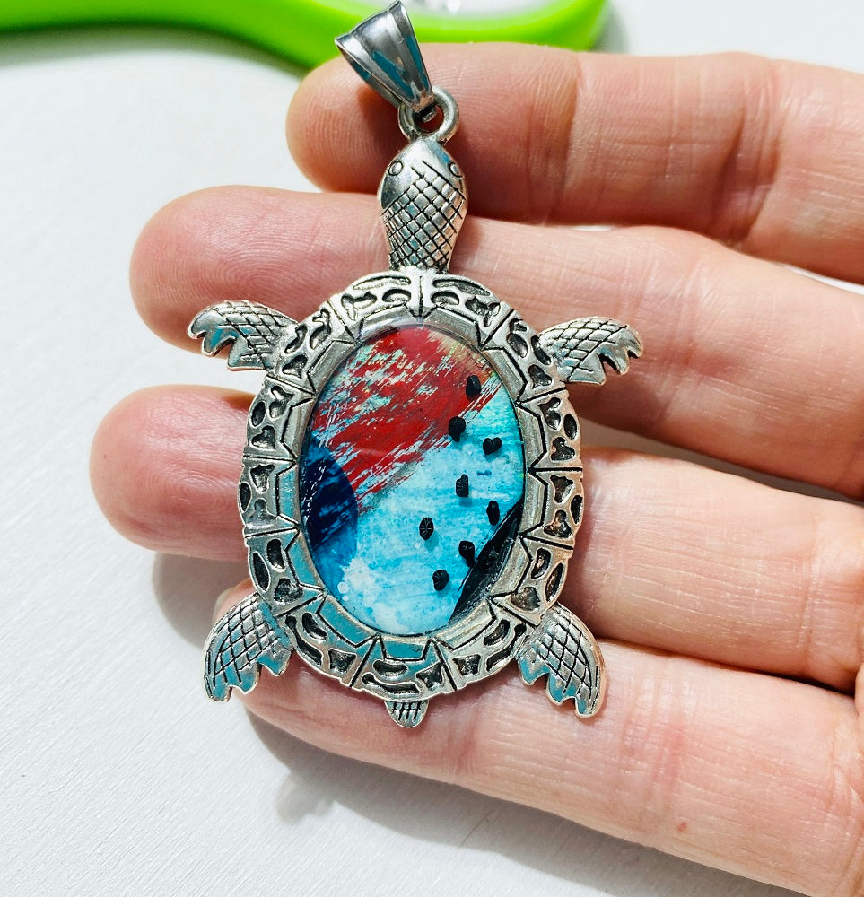 abstract painted turtle pendant