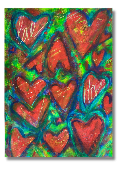 5x7 blank card with hearts and the words love and hope