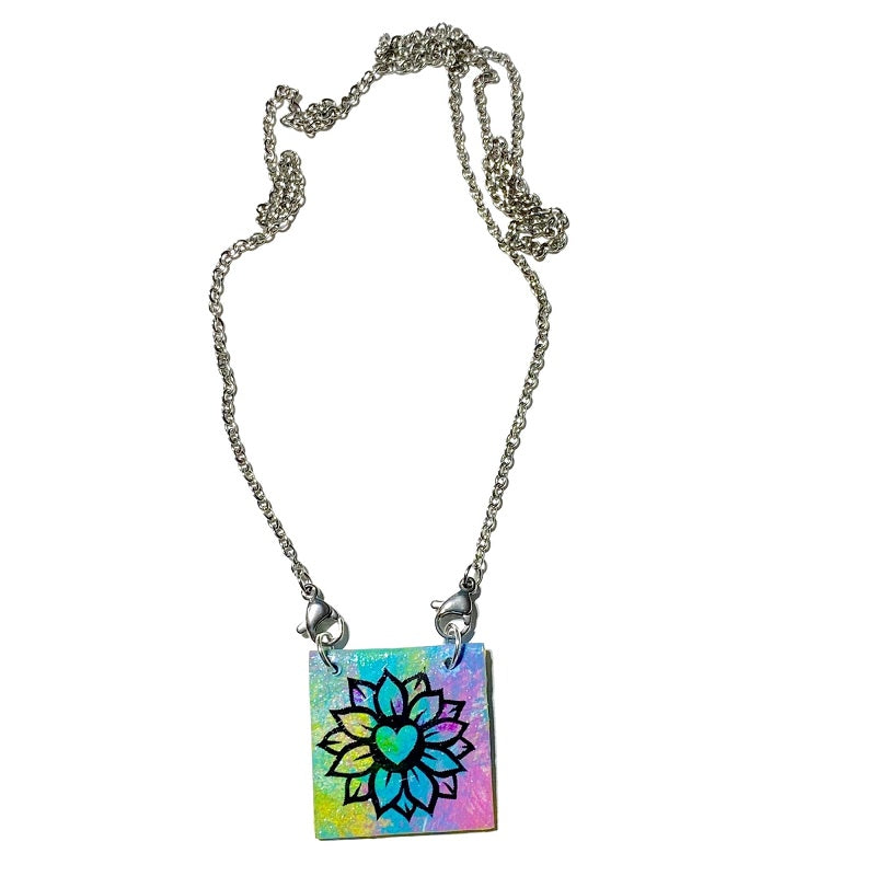 Abstract art necklace with flower
