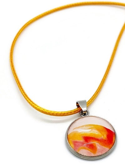 Painted Pendant With Leather Cord Necklace
