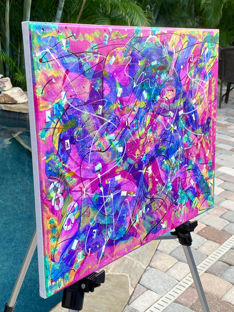 Dance Party is a vibrant 16x20 abstract painting done in acrylics