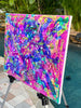 Colorful abstract painting in pink, purple, blue and yellow. 