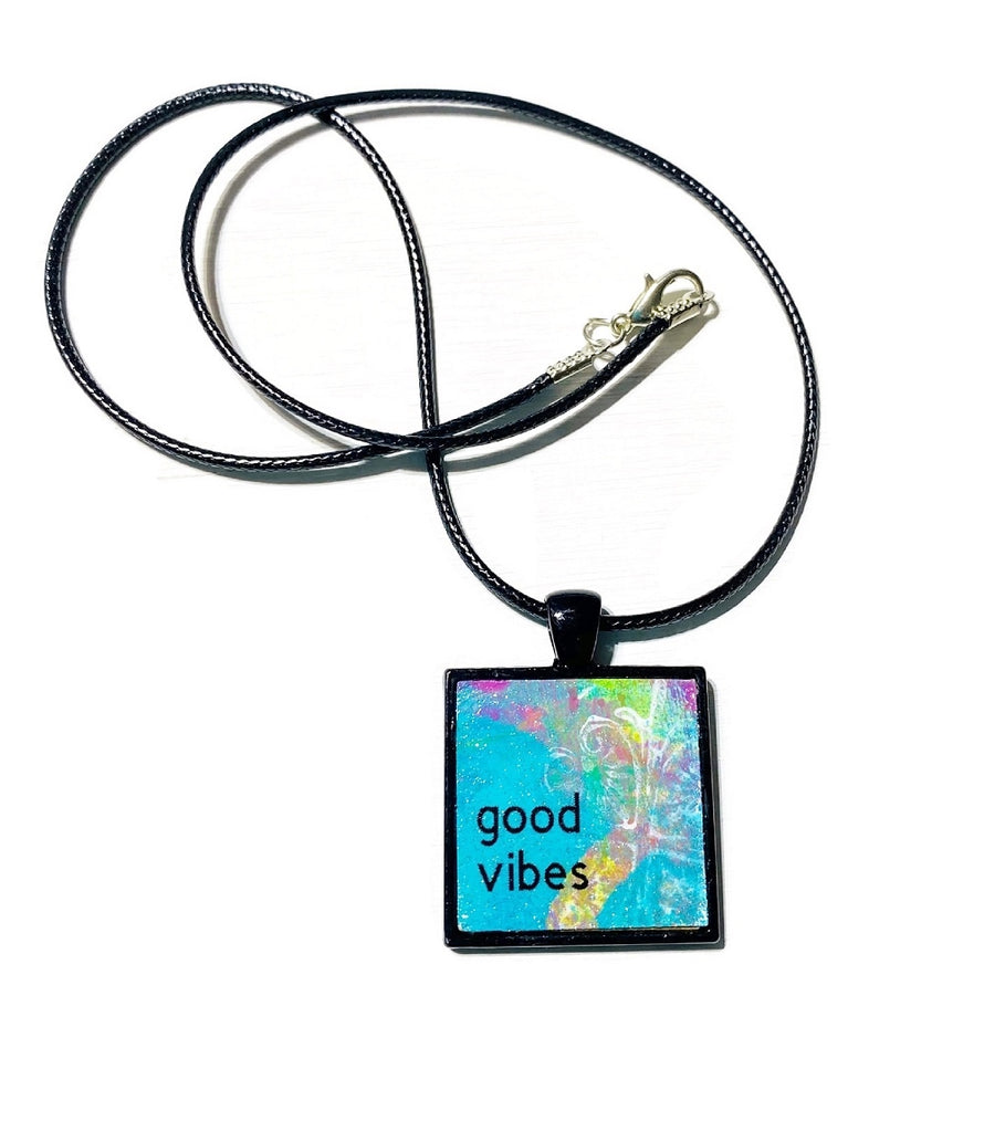 Hand painted abstract good vibes necklace