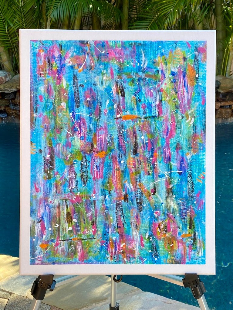 Original signed 16x20 abstract painting by artist Lori McKinnon from Pizazz Studios. Titled Candy Land and done in acrylics with white sides and front edges