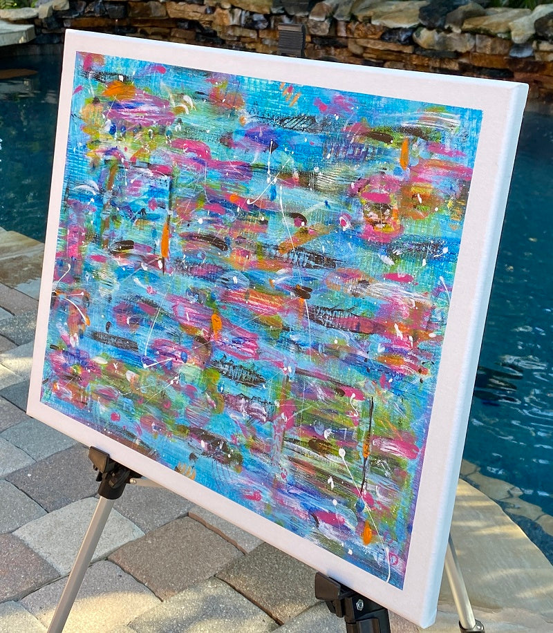 Original signed 16x20 abstract painting by artist Lori McKinnon from Pizazz Studios. Titled Candy Land and done in acrylics with white sides and front edges