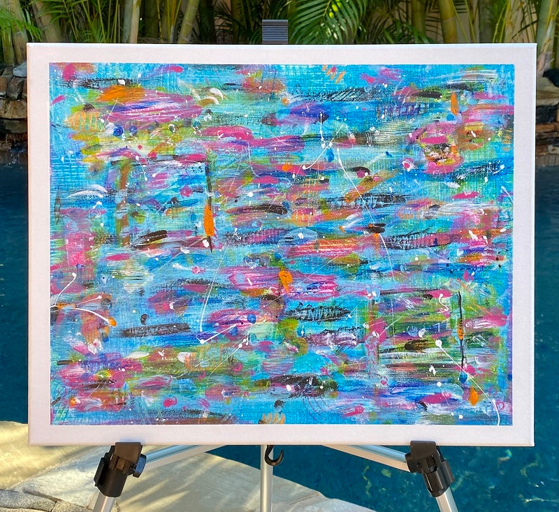 Original signed 16x20 abstract painting by artist Lori McKinnon from Pizazz Studios. Titled Candy Land and done in acrylics with white sides and front edges