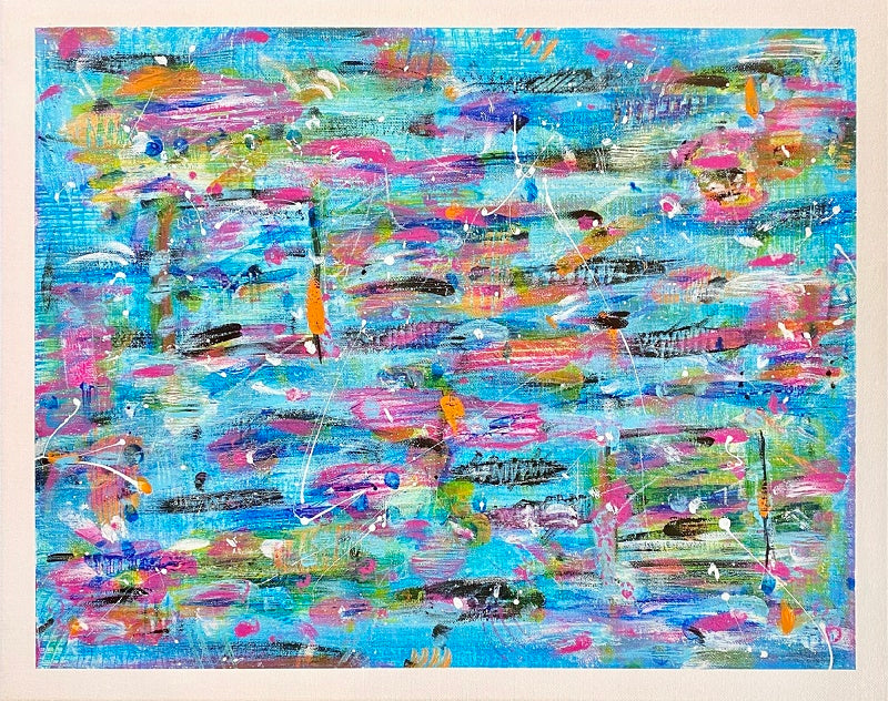 Original signed 16x20 abstract painting by artist Lori McKinnon from Pizazz Studios. Titled Candy Land and done in acrylics with white sides and front edges