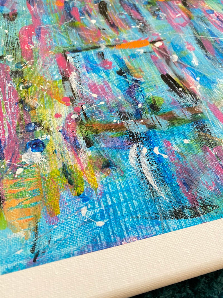 Original signed 16x20 abstract painting by artist Lori McKinnon from Pizazz Studios. Titled Candy Land and done in acrylics with white sides and front edges