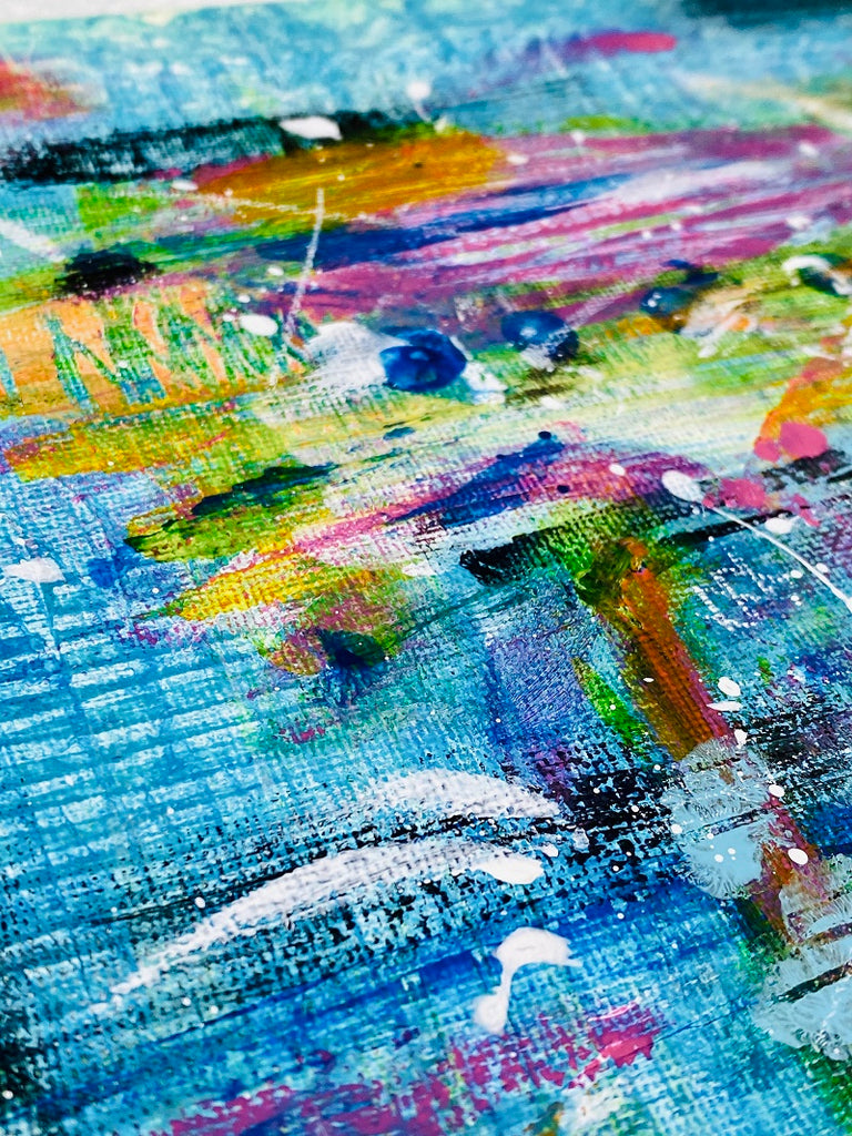 Original signed 16x20 abstract painting by artist Lori McKinnon from Pizazz Studios. Titled Candy Land and done in acrylics with white sides and front edges