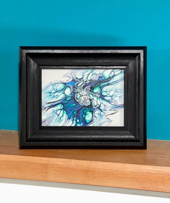 Framed Fluid Art Painting 8x10  5x7 panel paint pour