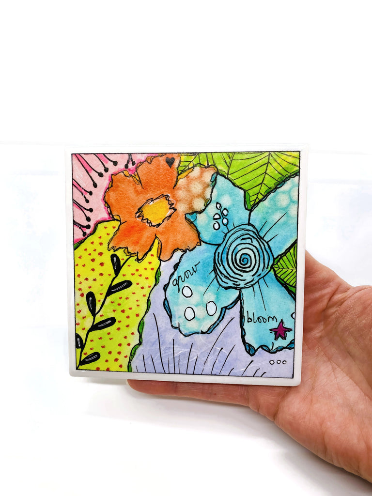 Abstract floral painting on tile