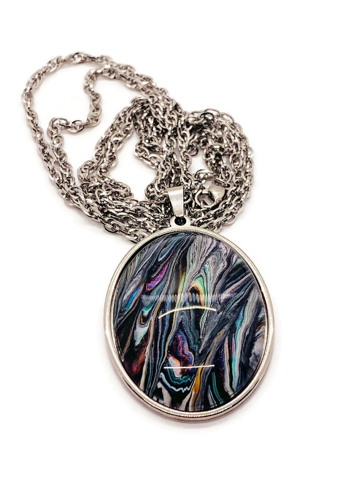Abstract Art Necklace Stainless Steel 32 Inches