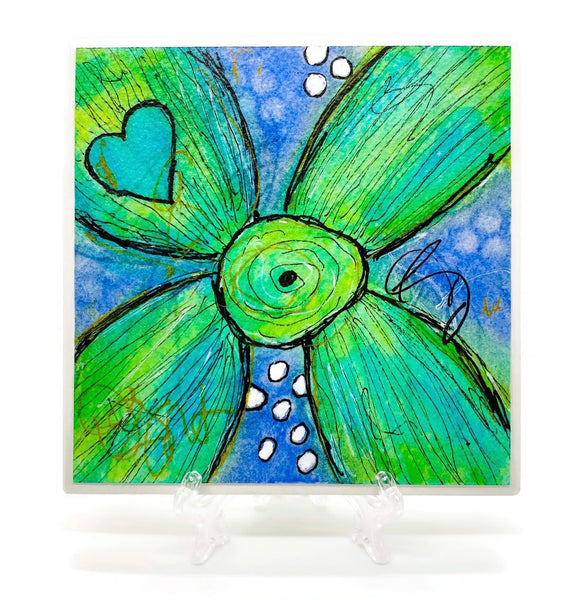 abstract flower painting on tile