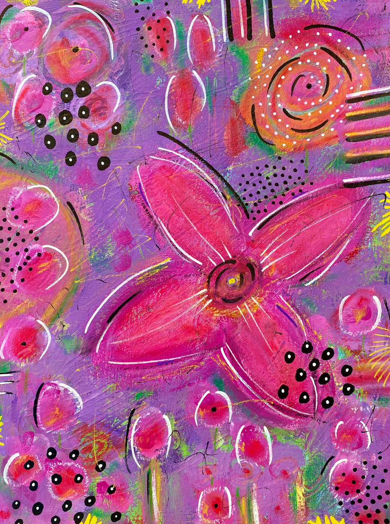 12x9 mixed media abstract flower painting