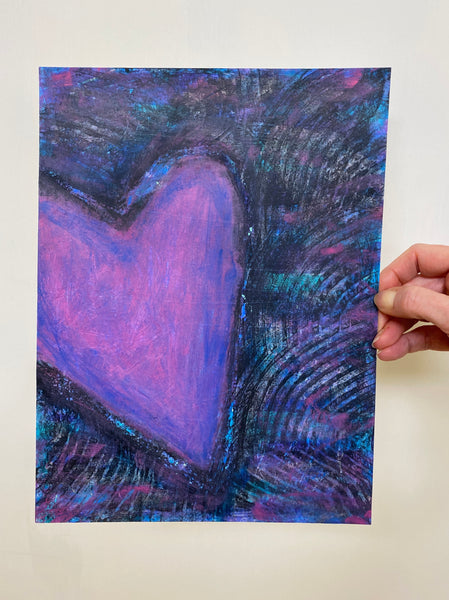 purple heart painting with white background