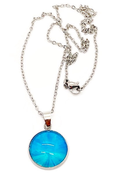 stainless steel fluid art necklace blue aqua